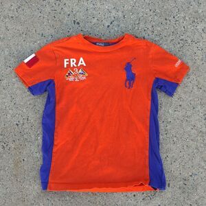 Ralph Lauren Kids Polo FRA-39 Graphic Tee Orange Blue Size 6 Y2K Retro Athletic